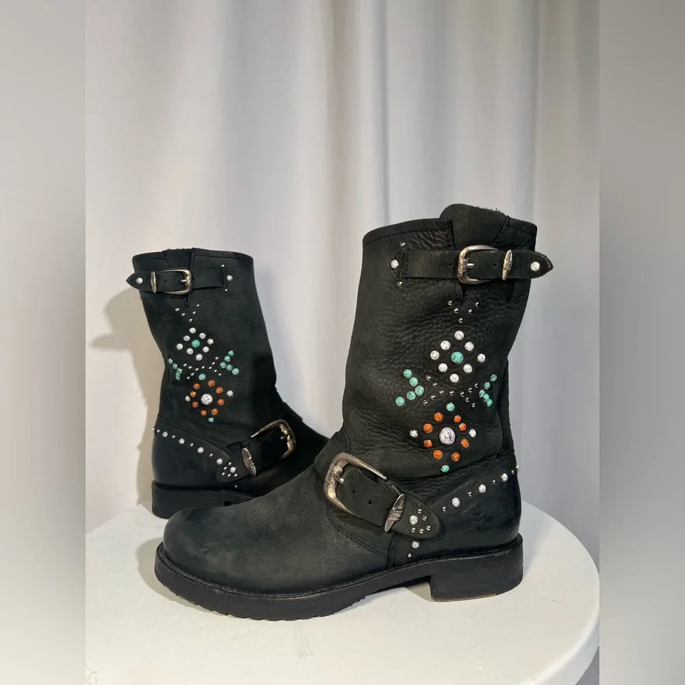 Frye Veronica Studded Stone Motorcycle Boots | 6 - Picture 10 of 14